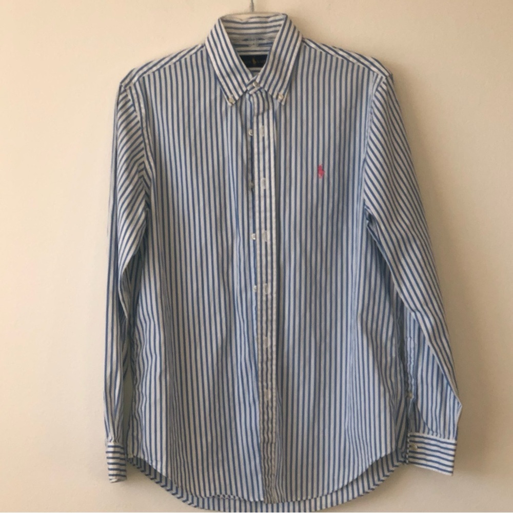 Ralph Lauren Striped Dress Shirt in Sky Blue and White SZ M
